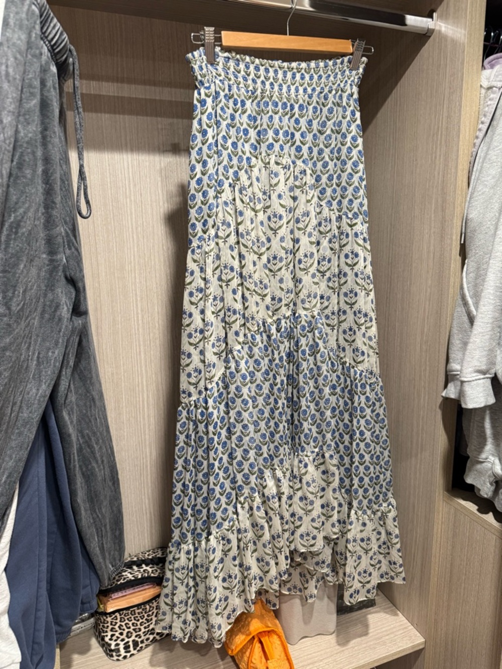 Misa Los Angeles Women’s Blue Floral Tiered Maxi Skirt